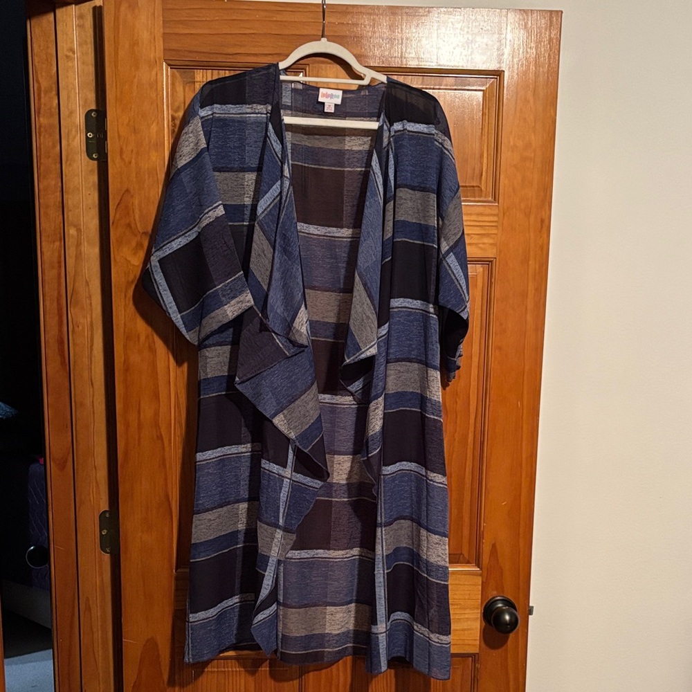 LuLaRoe Navy and Gray Striped Open-Front Duster